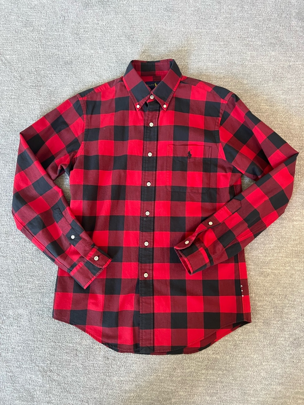 Ralph Lauren Red and Black Buffalo Plaid Cotton Button-Down Shirt Sz. S